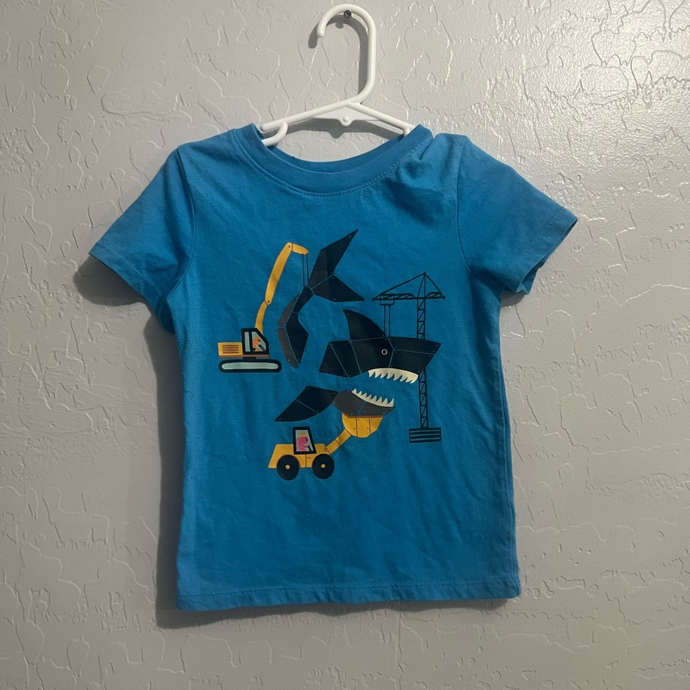 Cat & Jack Blue Tee with Shark and Construction Design 2T